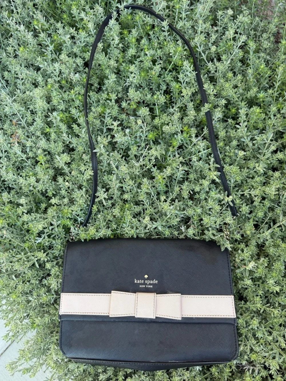 Kate Spade Black Pink Bow Leather Crossbody Bag Classic